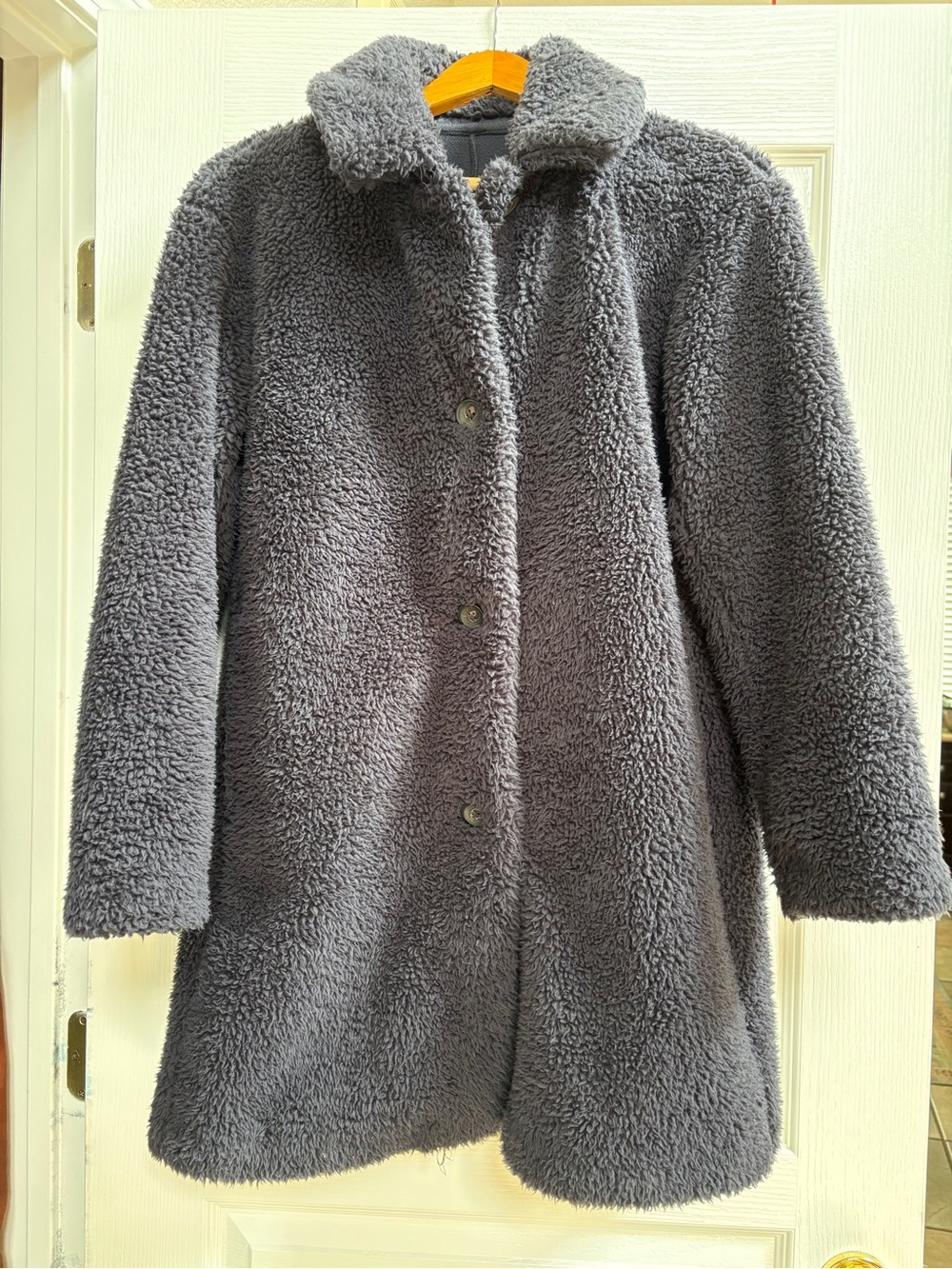 Uniqlo Women’s Cozy Women's Faux Shearling Button-Up Teddy Coat - Navy Blue